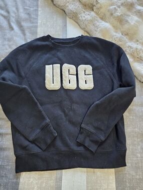 UGG Black Crewneck Sweatshirt with Cream Logo Applique Womens SMALL